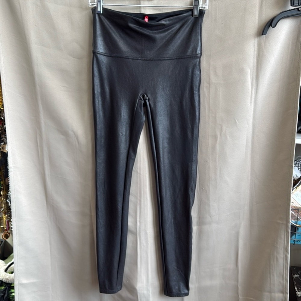 SPANX Faux Leather Leggings High Waisted Black Size L